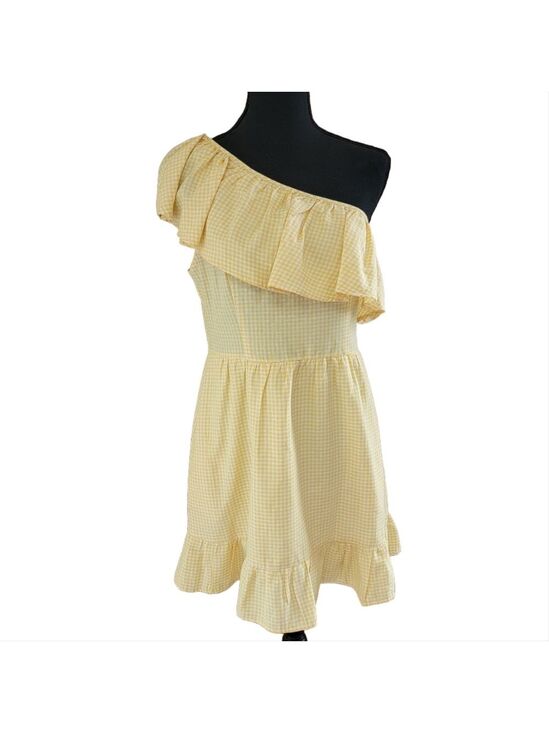 Altar'd State Dresses & Skirts - Altar'd State Yellow Gingham One Shoulder Dress Size Medium EUC